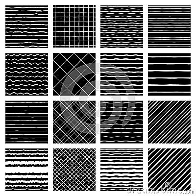 Collection of hand brush drawn geometric seamless patterns Vector Illustration